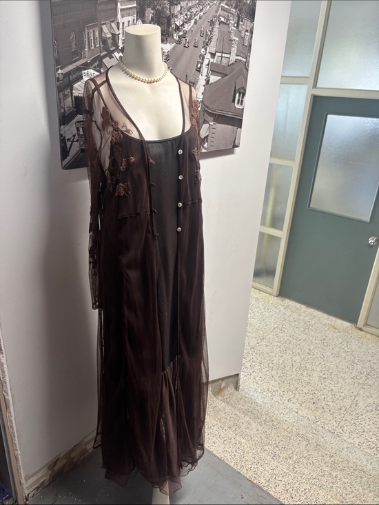 April Cornell Other - April Cornell Brown Sheer Embroidered Long Robe with Slip